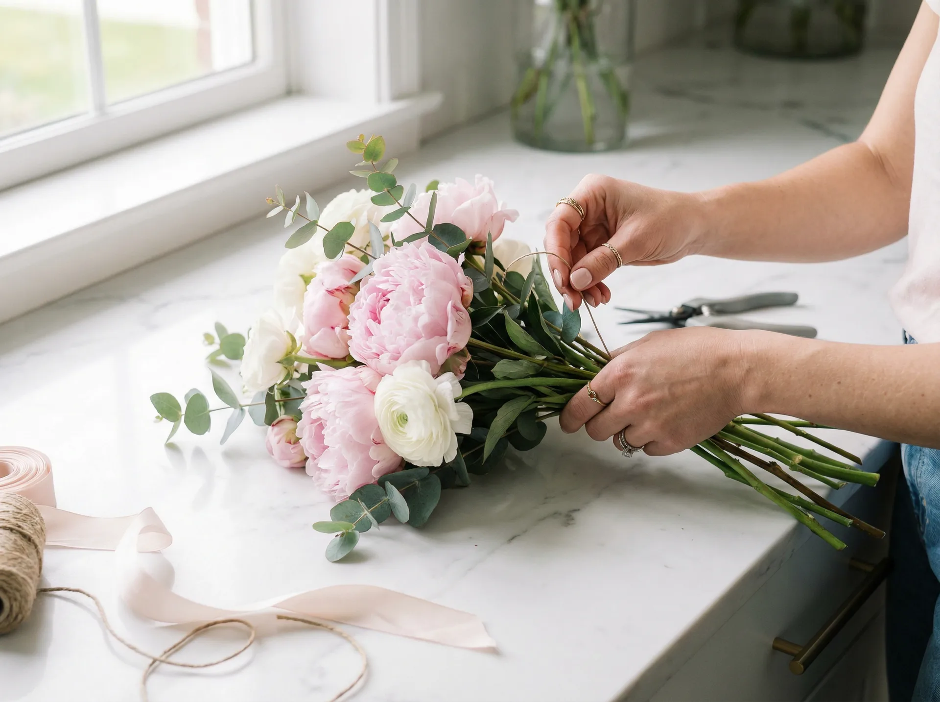 花艺师精心创作花束 - 探花网