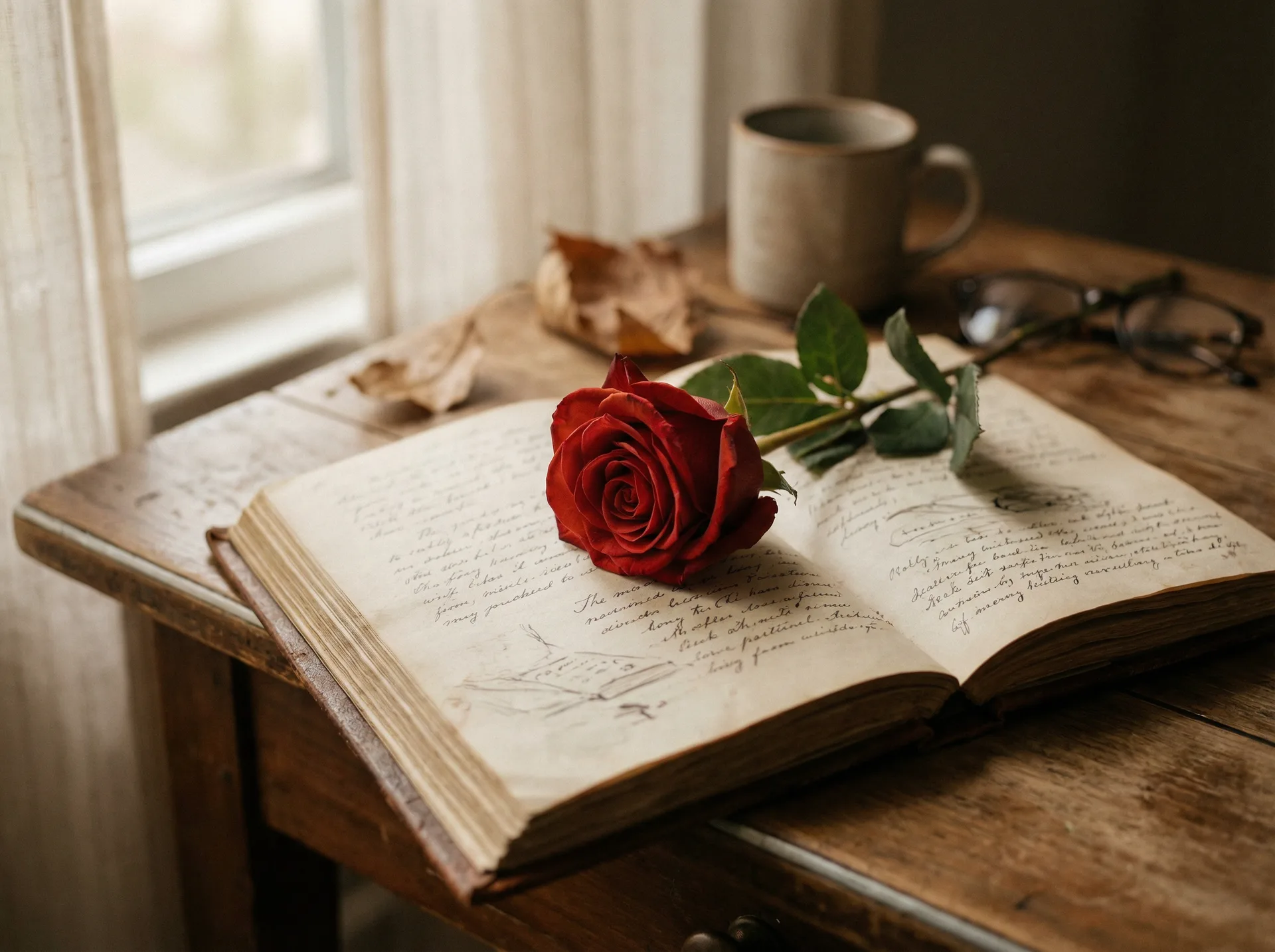 花语词典古典书卷与玫瑰 - 探花网